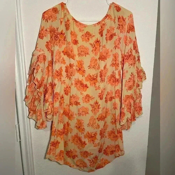 Ivy Jane Rayon Floral Cream and Blush Pink Quarter Length Ruffle Blouse Size M - Picture 7 of 8